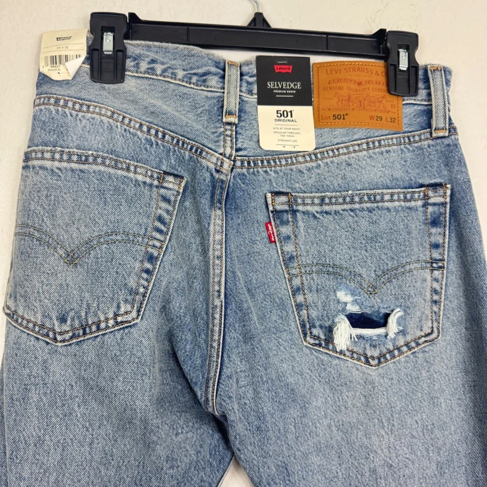 NWT! Levis Premium 501 Original Selvedge Distressed Sashiko Jeans 29x32‎